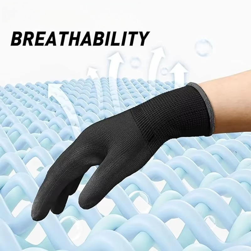 6/12/18PCS Black PU Coating Gl - Nitrile Mechanic Glove ulasan dan harga